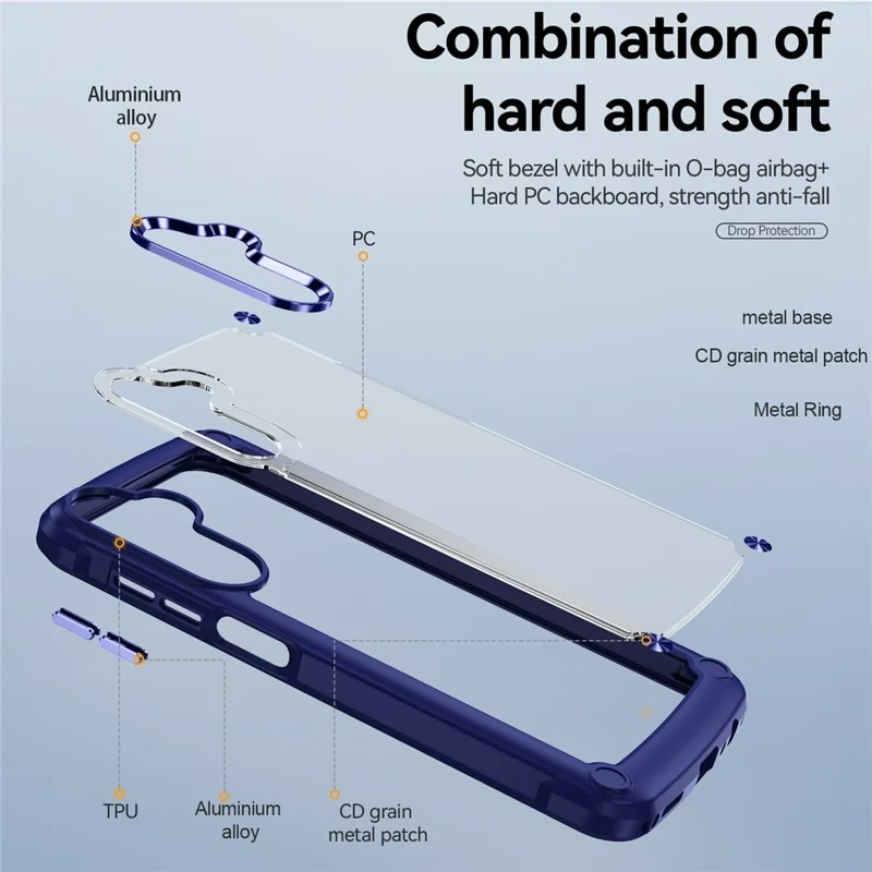 For Samsung Galaxy A17 5G / A17 4G Case Anti-Drop Alloy Lens Frame PC + TPU Phone Cover - Blue