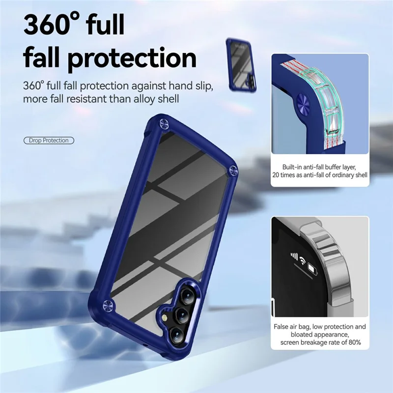 For Samsung Galaxy A17 5G / A17 4G Case Anti-Drop Alloy Lens Frame PC + TPU Phone Cover - Blue