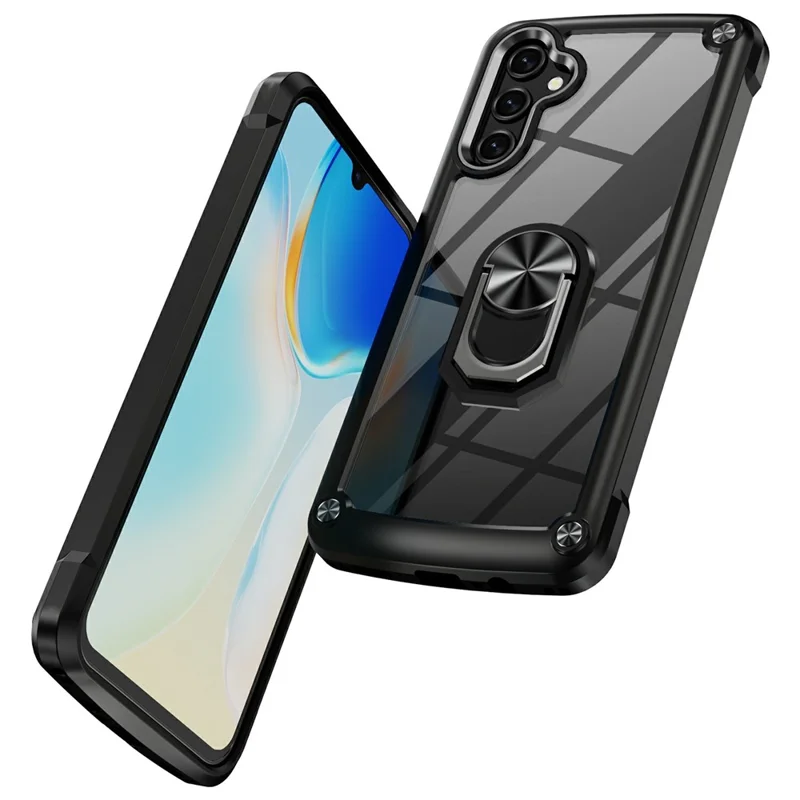 Voor Samsung Galaxy A17 5G / A17 4G hoesje Met metalen lensframe PC + TPU met standaard telefoonhoes - Zwart