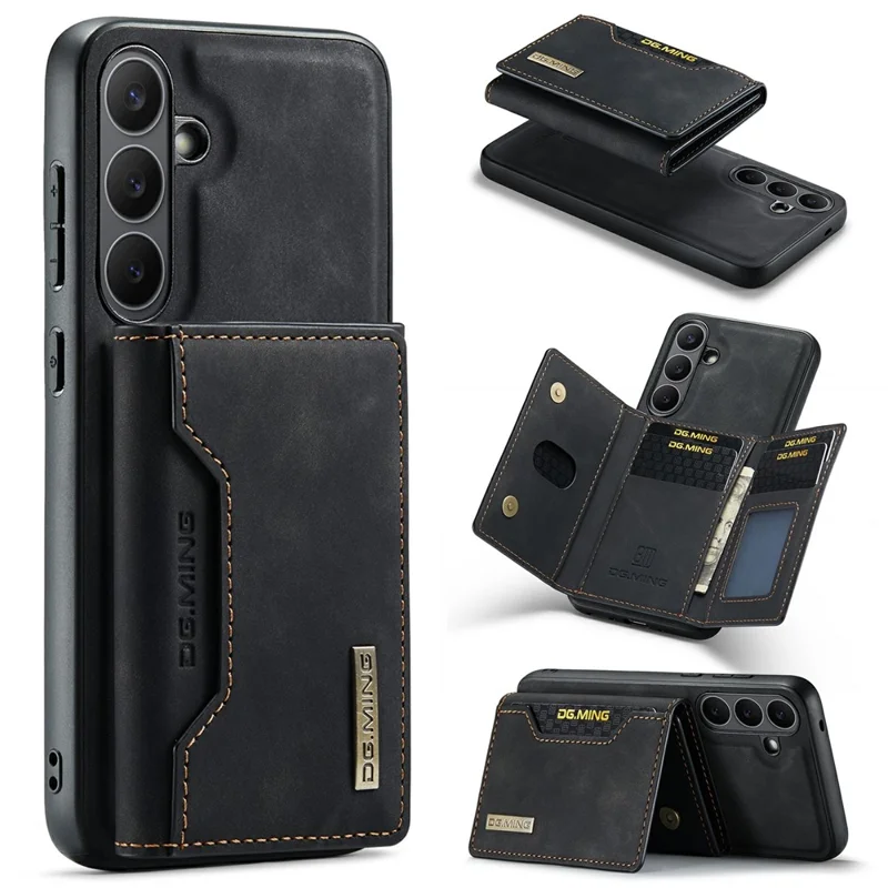 DG.MING M2 Series for Samsung Galaxy S25 FE Case PU + PC + TPU Phone Cover Detachable Wallet - Black