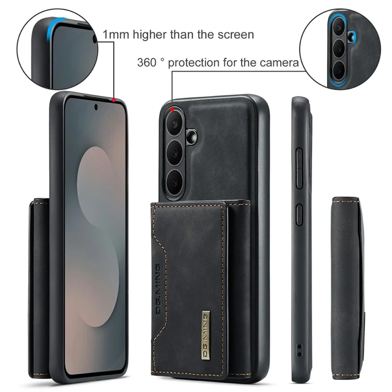 DG.MING M2 Series for Samsung Galaxy S25 FE Case PU + PC + TPU Phone Cover Detachable Wallet - Black