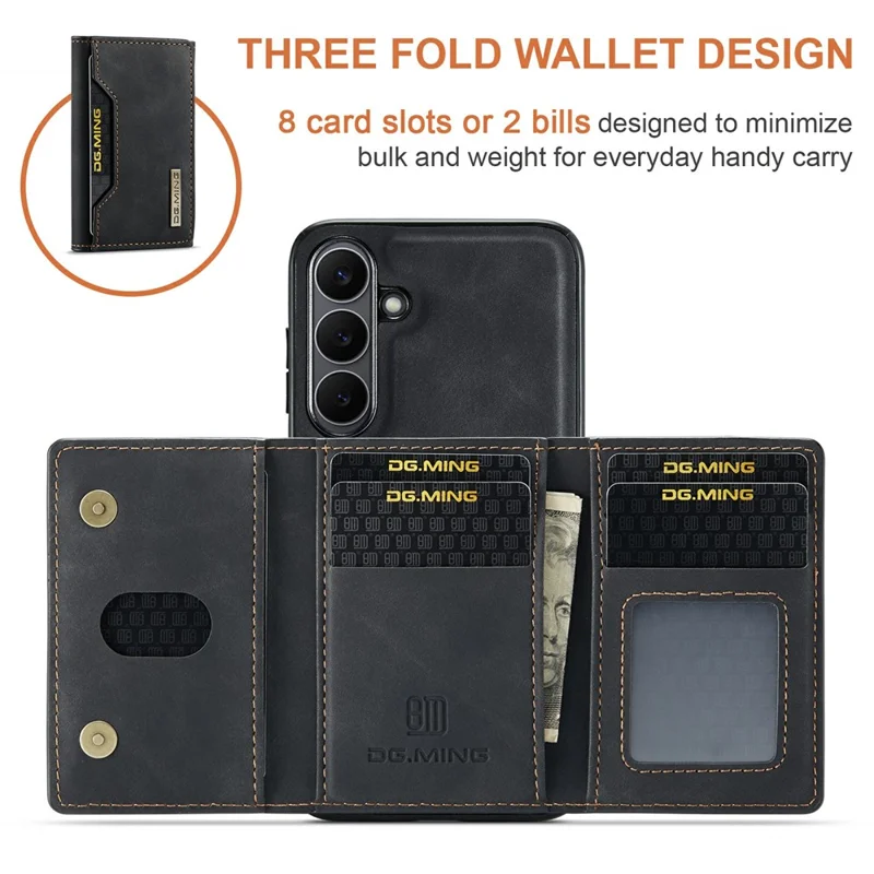 DG.MING M2 Series for Samsung Galaxy S25 FE Case PU + PC + TPU Phone Cover Detachable Wallet - Black