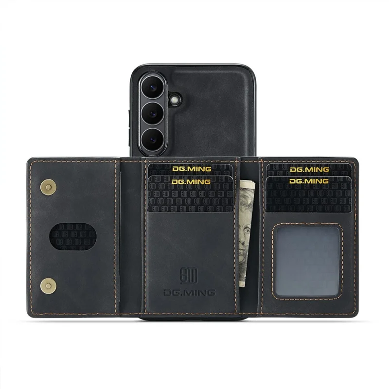 DG.MING M2 Series for Samsung Galaxy S25 FE Case PU + PC + TPU Phone Cover Detachable Wallet - Black