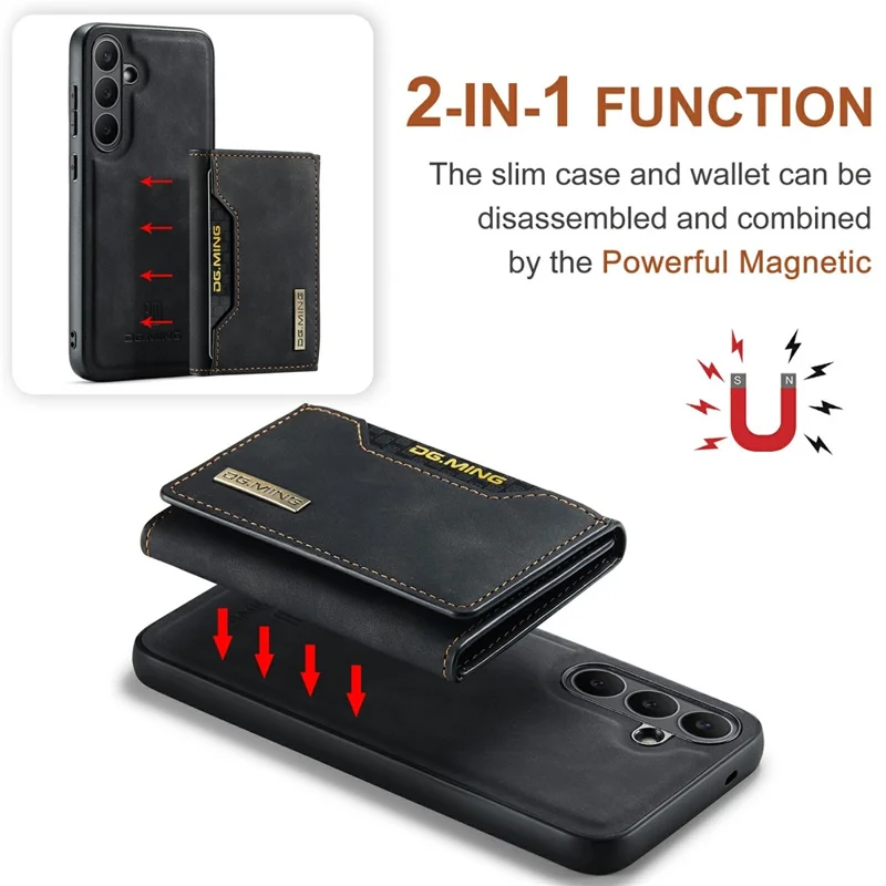 DG.MING M2 Series for Samsung Galaxy S25 FE Case PU + PC + TPU Phone Cover Detachable Wallet - Black