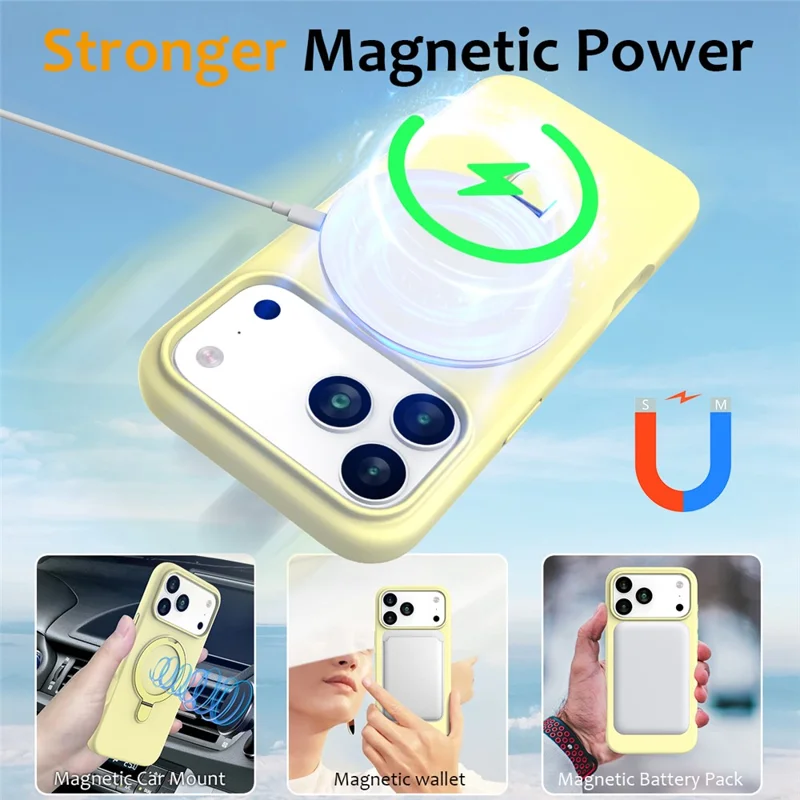For iPhone 17 Pro Case Compatible with MagSafe Kickstand PC + Silicone Phone Cover - Yellow