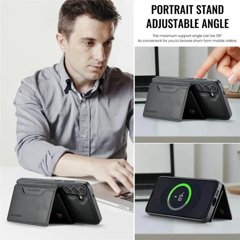 MAGKING K2 Series For Samsung Galaxy S25 FE Magnetic Case PC + TPU + PU Phone Cover - Black