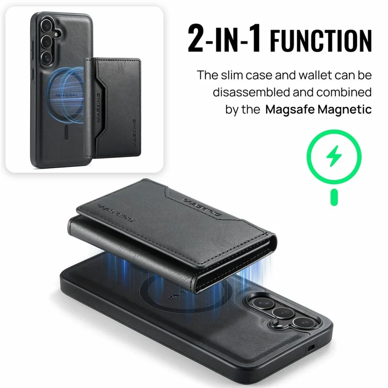 MAGKING K2 Series For Samsung Galaxy S25 FE Magnetic Case PC + TPU + PU Phone Cover - Black
