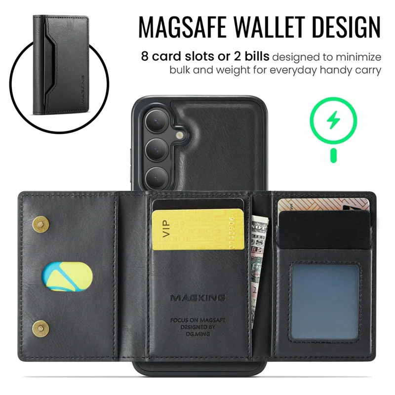 MAGKING K2 Series For Samsung Galaxy S25 FE Magnetic Case PC + TPU + PU Phone Cover - Black