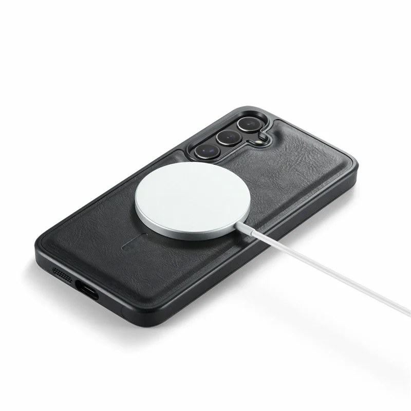 MAGKING K1 Series For Samsung Galaxy S25 FE Magnetic Case PC + TPU + PU Leather Phone Cover - Black