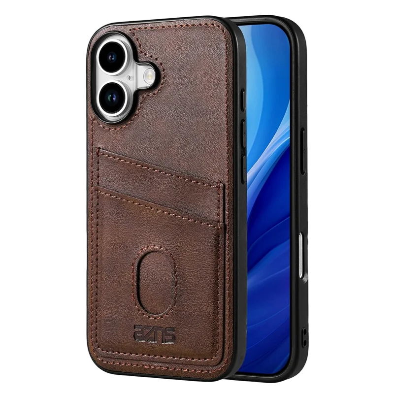 AZNS K1 Serie für iPhone 17 Hülle Kalbleder-Textur Stoßfest PU + TPU Handyhülle - Kaffee