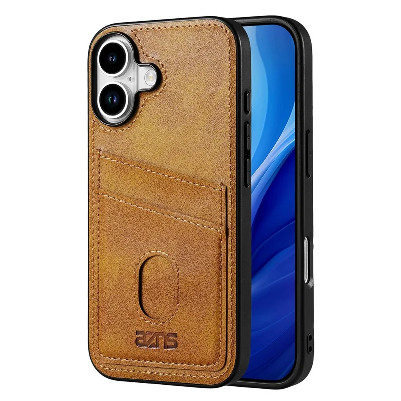 AZNS K1 Series For iPhone 17 Case Calf Texture Anti-Drop PU+TPU Phone Cover with 2 Card Slot - Brown