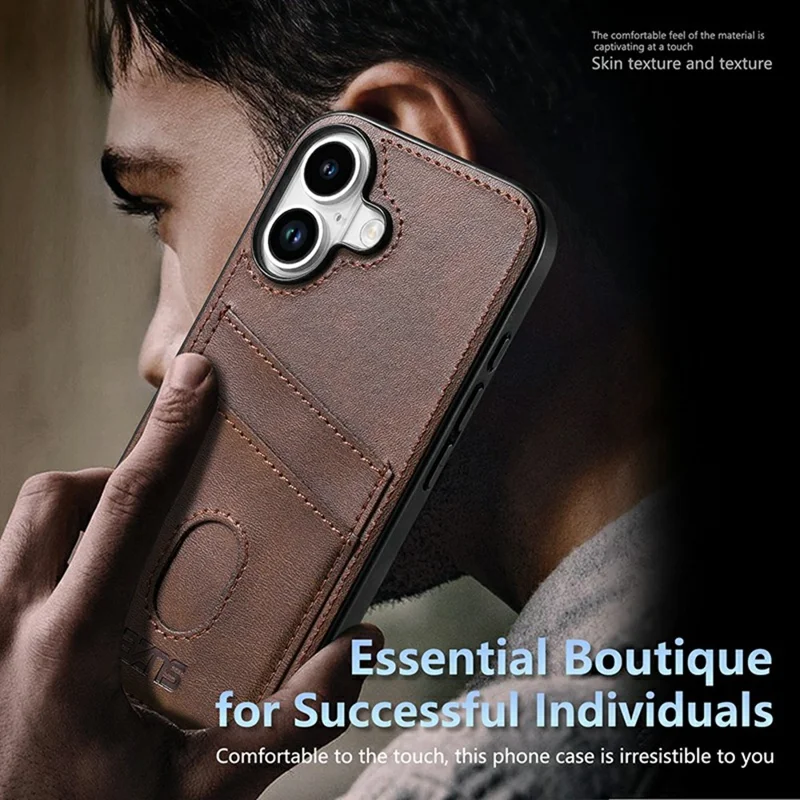AZNS K1 Series For iPhone 17 Case Calf Texture Anti-Drop PU+TPU Phone Cover with 2 Card Slot - Brown