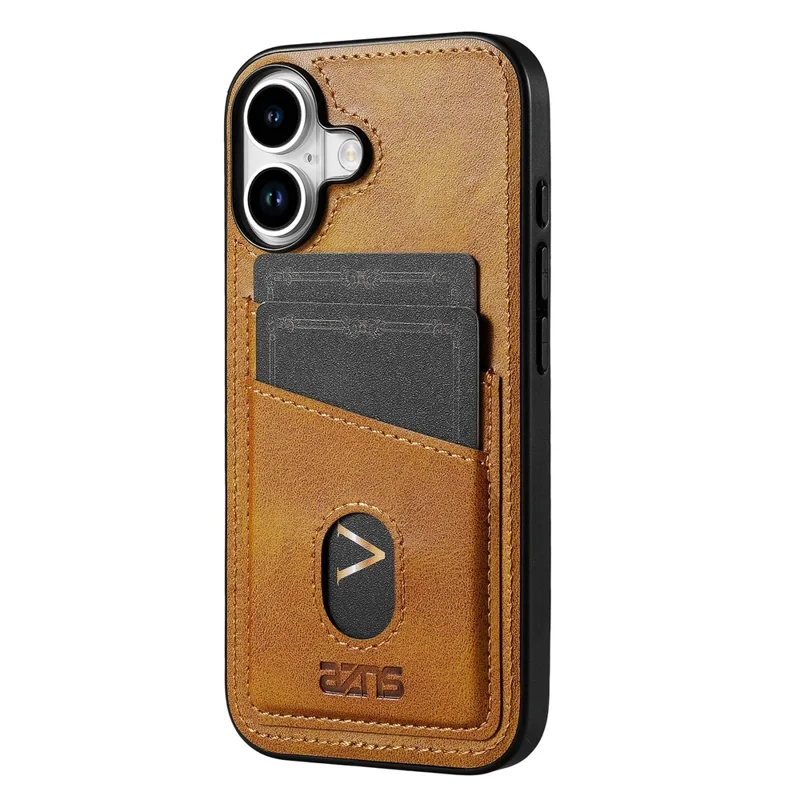 AZNS K1 Series For iPhone 17 Case Calf Texture Anti-Drop PU+TPU Phone Cover with 2 Card Slot - Brown
