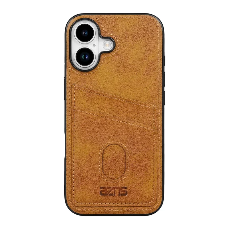 AZNS K1 Series For iPhone 17 Case Calf Texture Anti-Drop PU+TPU Phone Cover with 2 Card Slot - Brown