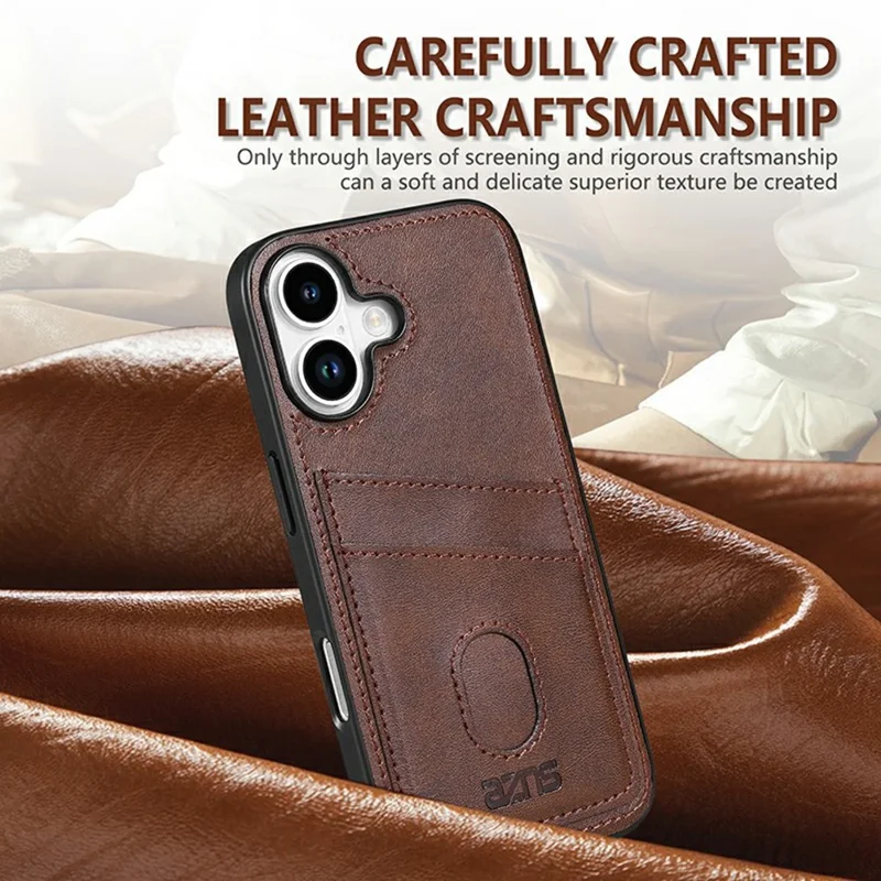 AZNS K1 Series For iPhone 17 Case Calf Texture Anti-Drop PU+TPU Phone Cover with 2 Card Slot - Brown