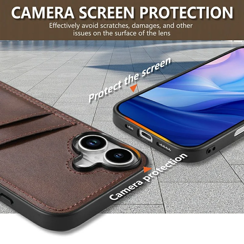 AZNS K1 Series For iPhone 17 Case Calf Texture Anti-Drop PU+TPU Phone Cover with 2 Card Slot - Brown