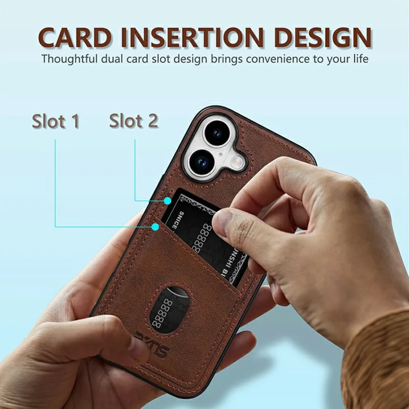 AZNS K1 Series For iPhone 17 Case Calf Texture Anti-Drop PU+TPU Phone Cover with 2 Card Slot - Brown