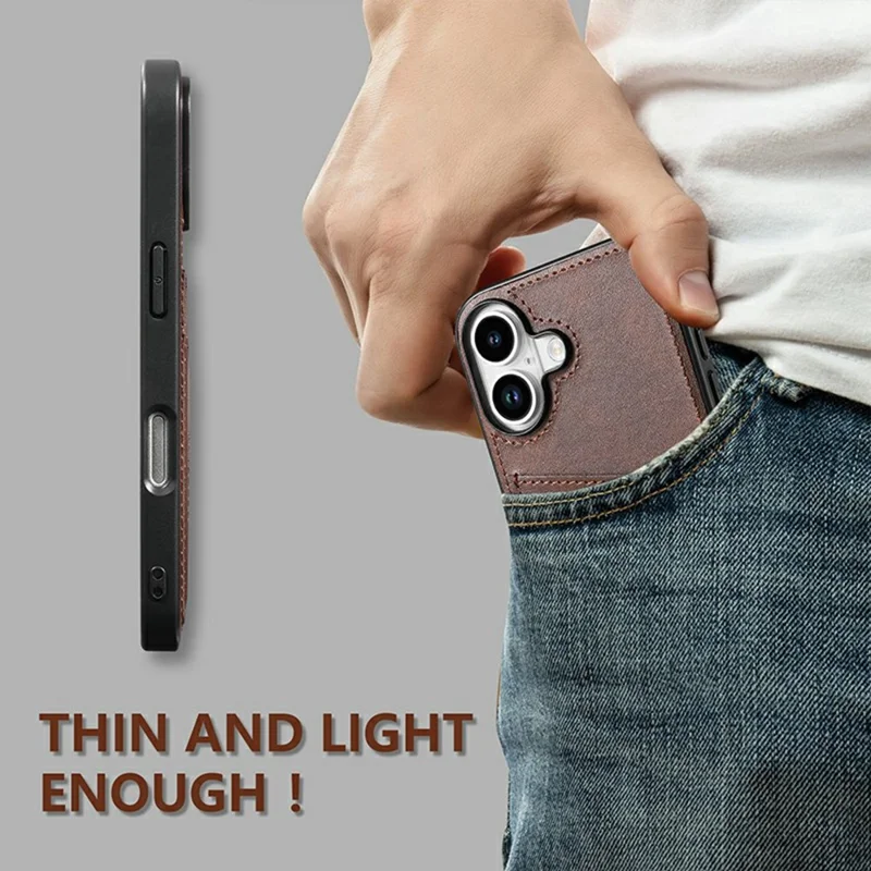 AZNS K1 Series For iPhone 17 Case Calf Texture Anti-Drop PU+TPU Phone Cover with 2 Card Slot - Brown