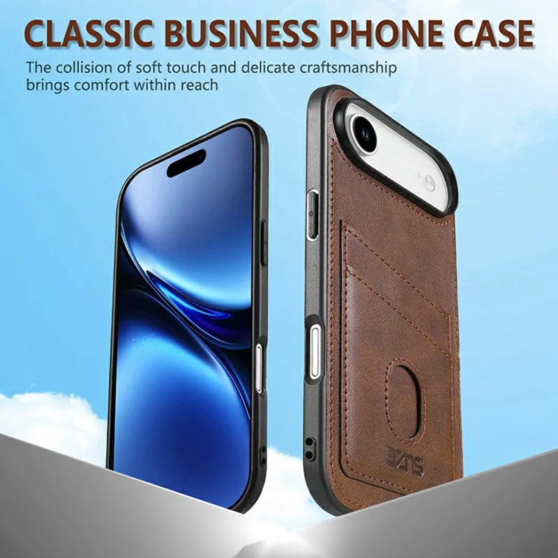 AZNS K1 Serie für iPhone 17 Air Hülle Kalbsleder-Textur Stoßfest PU + TPU Handyhülle - Kaffee