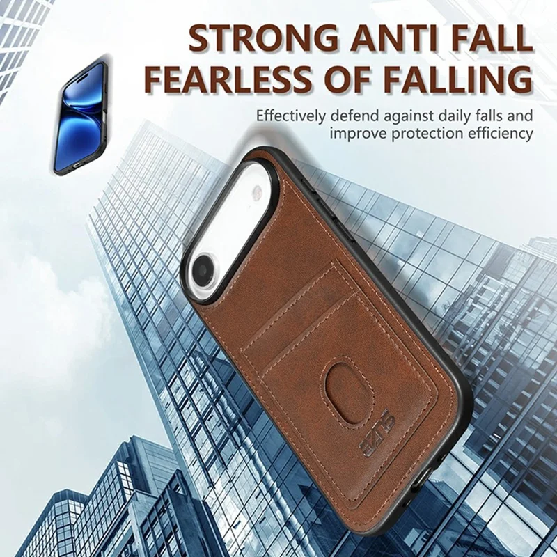 AZNS K1 Serie für iPhone 17 Air Hülle Kalbsleder-Textur Stoßfest PU + TPU Handyhülle - Kaffee