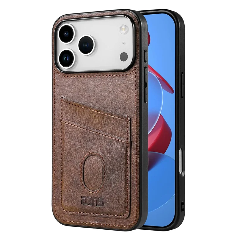 AZNS K1 Series For iPhone 17 Pro Max Case Calf Texture Anti-Drop PU+TPU Phone Cover with 2 Card Slot - Coffee