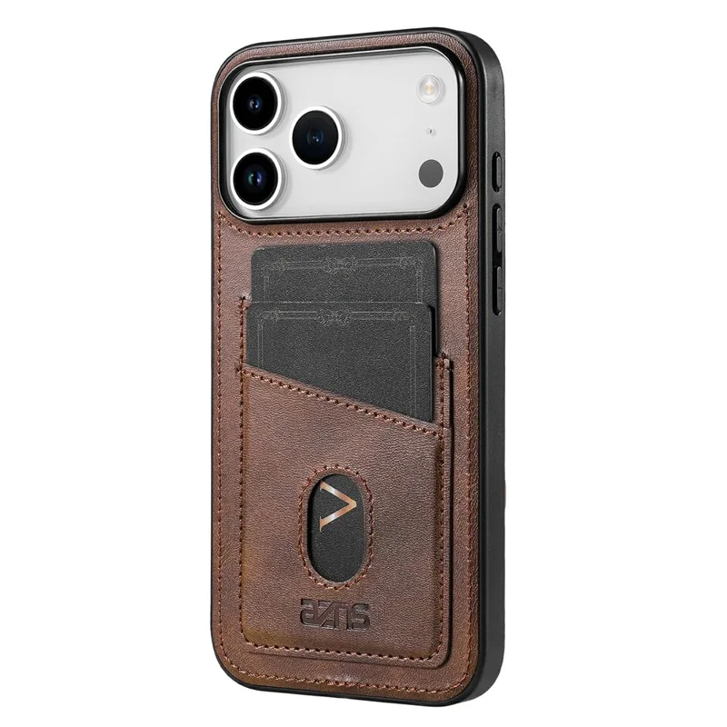AZNS K1 Series For iPhone 17 Pro Max Case Calf Texture Anti-Drop PU+TPU Phone Cover with 2 Card Slot - Coffee