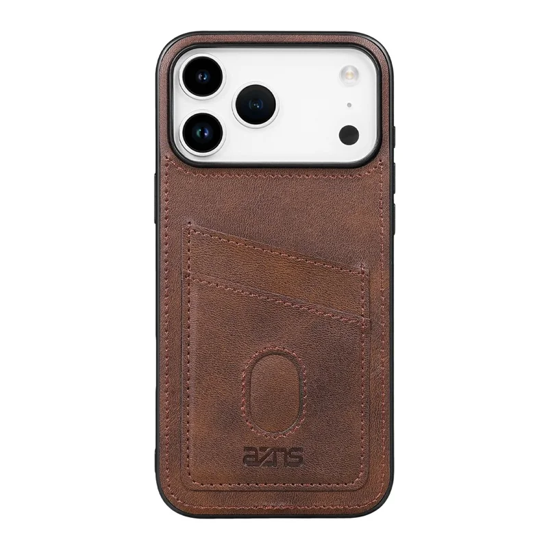 AZNS K1 Series For iPhone 17 Pro Max Case Calf Texture Anti-Drop PU+TPU Phone Cover with 2 Card Slot - Coffee