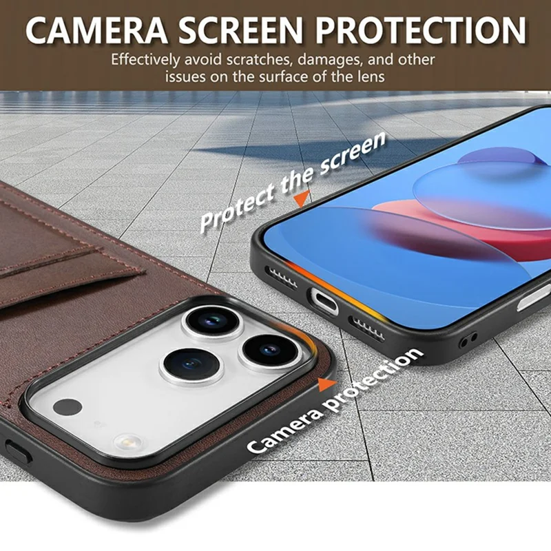 AZNS K1 Series For iPhone 17 Pro Max Case Calf Texture Anti-Drop PU+TPU Phone Cover with 2 Card Slot - Coffee