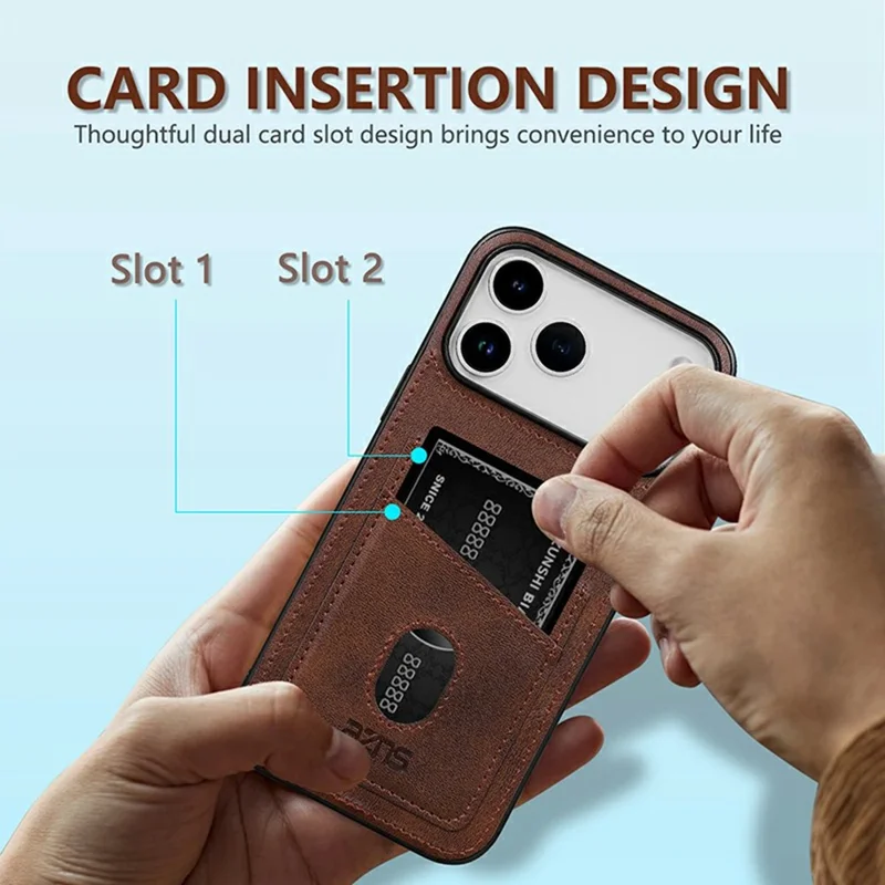 AZNS K1 Series For iPhone 17 Pro Max Case Calf Texture Anti-Drop PU+TPU Phone Cover with 2 Card Slot - Coffee