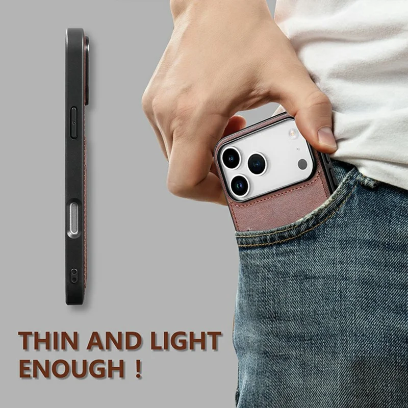 AZNS K1 Series For iPhone 17 Pro Max Case Calf Texture Anti-Drop PU+TPU Phone Cover with 2 Card Slot - Coffee