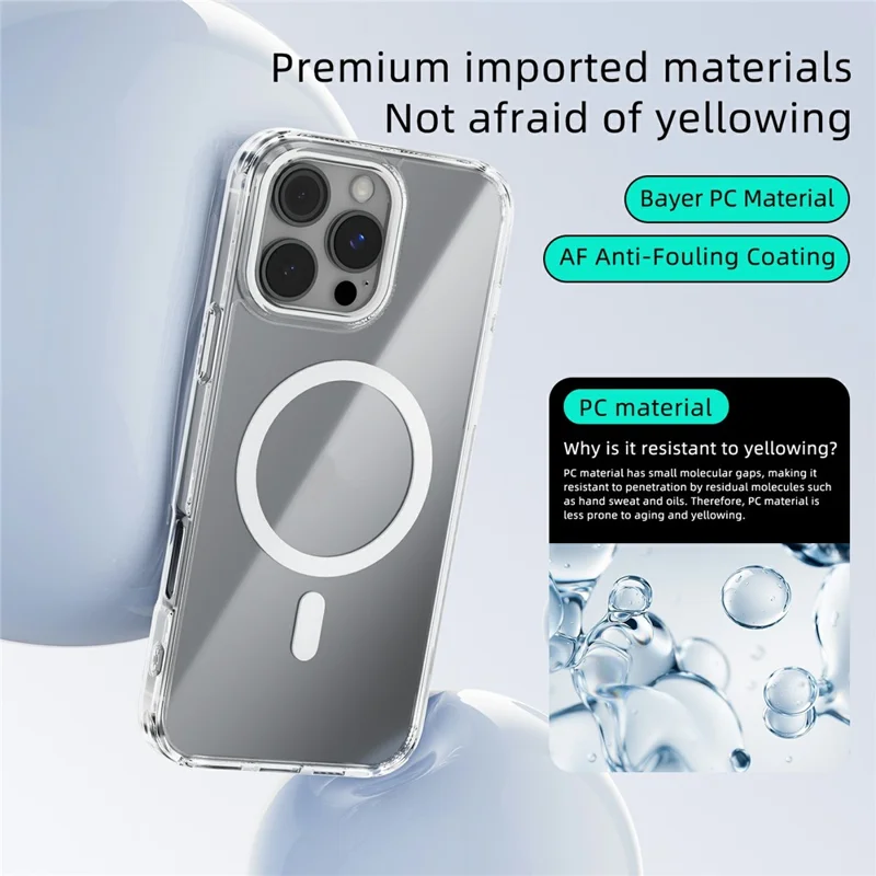 ABEEL Funda para iPhone 16 Pro compatible con MagSafe, antiarañazos, cubierta trasera de PC de TPU transparente - Blanco