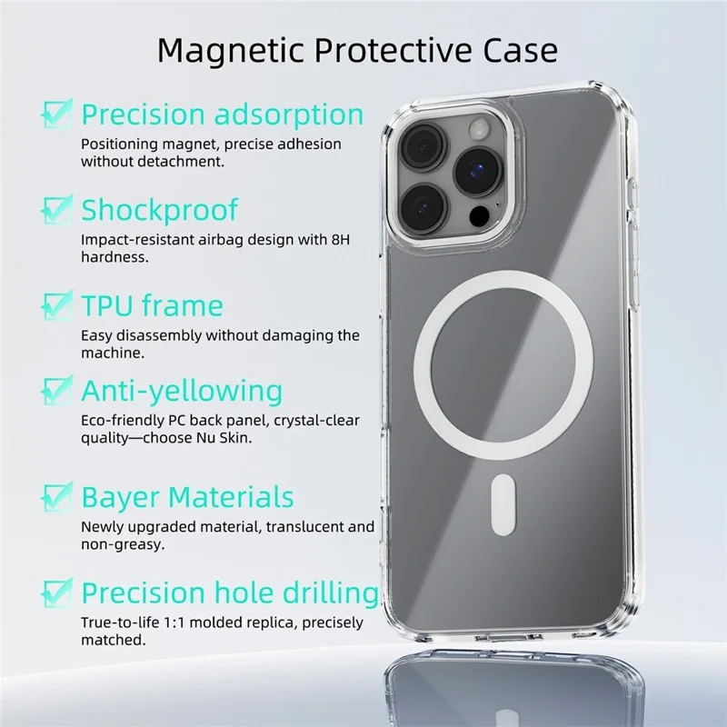 ABEEL Para iPhone 16 Pro Max Funda Compatible con MagSafe Anti Arañazos Claro TPU PC Cubierta Trasera del Teléfono - Blanco