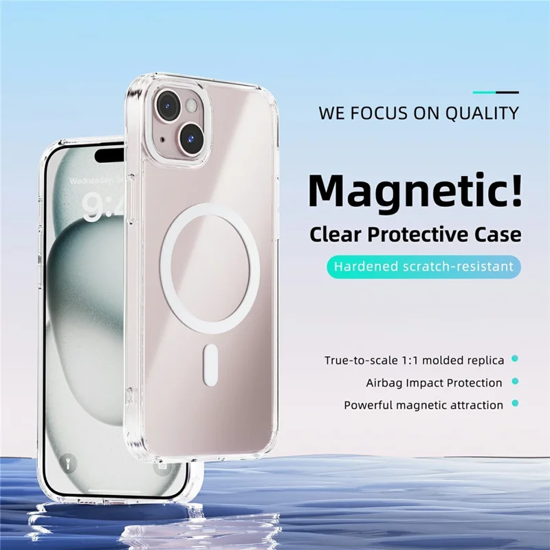 ABEEL Funda para iPhone 14 Compatible con MagSafe Antiarañazos Cubierta Trasera de Teléfono de PC TPU Transparente - Blanco