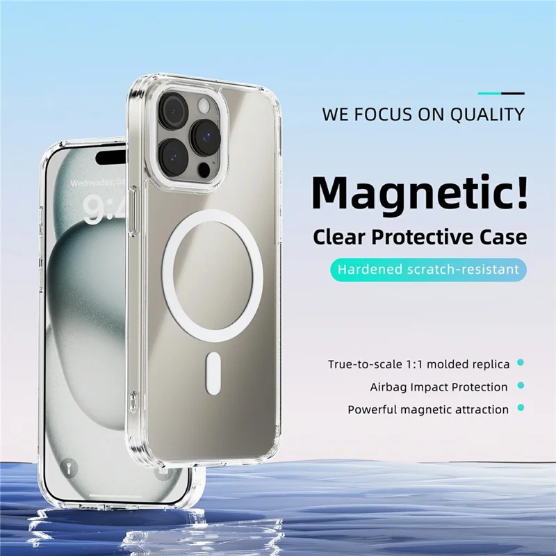 Funda ABEEL para iPhone 15 Pro Compatible con MagSafe, Antiarañazos, Transparente, TPU PC, Cubierta Trasera para Teléfono - Blanco