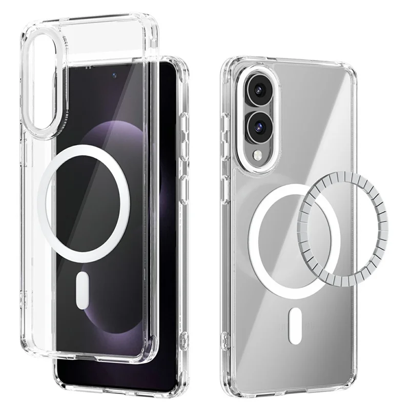 ABEEL Funda para Samsung Galaxy S25 Edge Compatible con MagSafe Antiarañazos Cubierta Trasera de Teléfono de TPU PC Transparente - Blanco