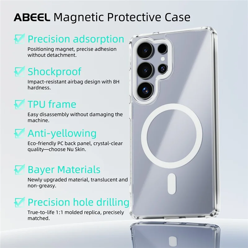 ABEEL Funda para Samsung Galaxy S25 Edge Compatible con MagSafe Antiarañazos Cubierta Trasera de Teléfono de TPU PC Transparente - Blanco