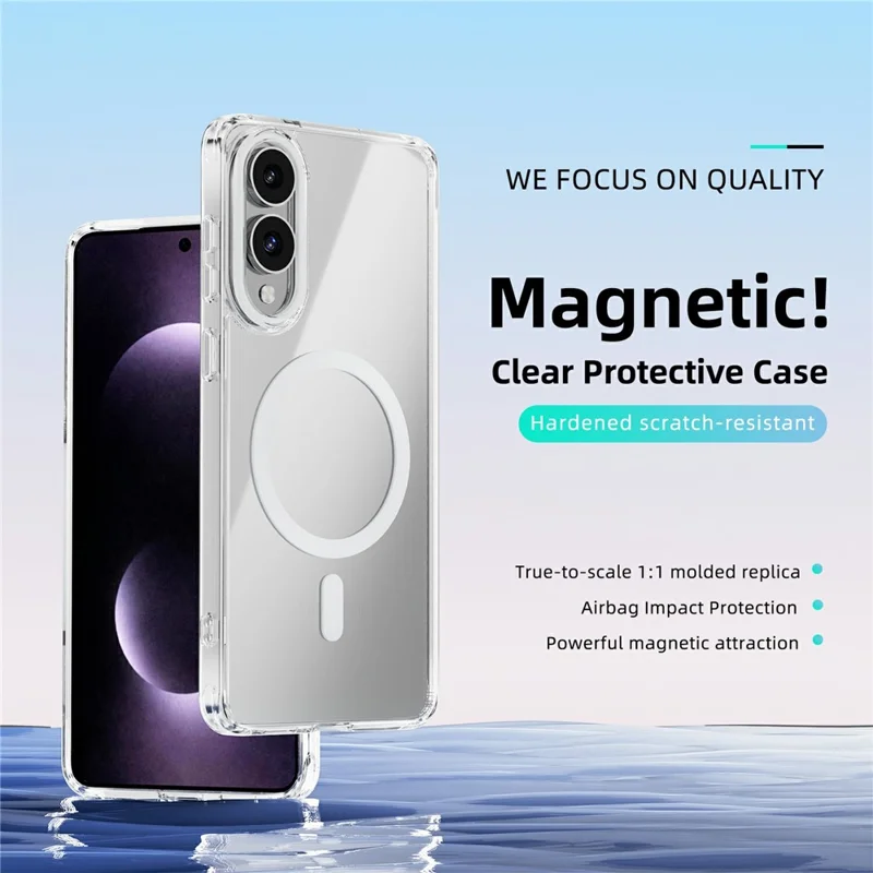 ABEEL Funda para Samsung Galaxy S25 Edge Compatible con MagSafe Antiarañazos Cubierta Trasera de Teléfono de TPU PC Transparente - Blanco