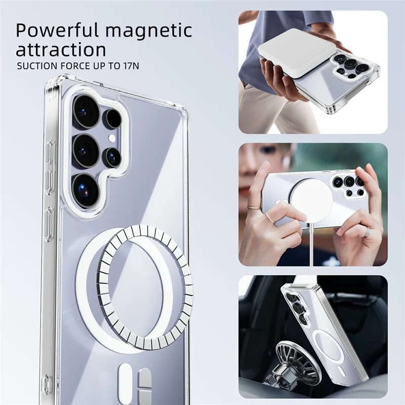 ABEEL Funda para Samsung Galaxy S25 Edge Compatible con MagSafe Antiarañazos Cubierta Trasera de Teléfono de TPU PC Transparente - Blanco