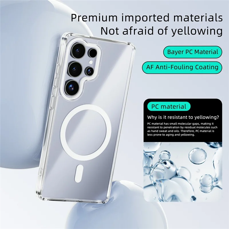ABEEL Funda para Samsung Galaxy S25 Edge Compatible con MagSafe Antiarañazos Cubierta Trasera de Teléfono de TPU PC Transparente - Blanco