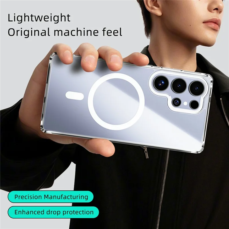 ABEEL Funda para Samsung Galaxy S25 Edge Compatible con MagSafe Antiarañazos Cubierta Trasera de Teléfono de TPU PC Transparente - Blanco