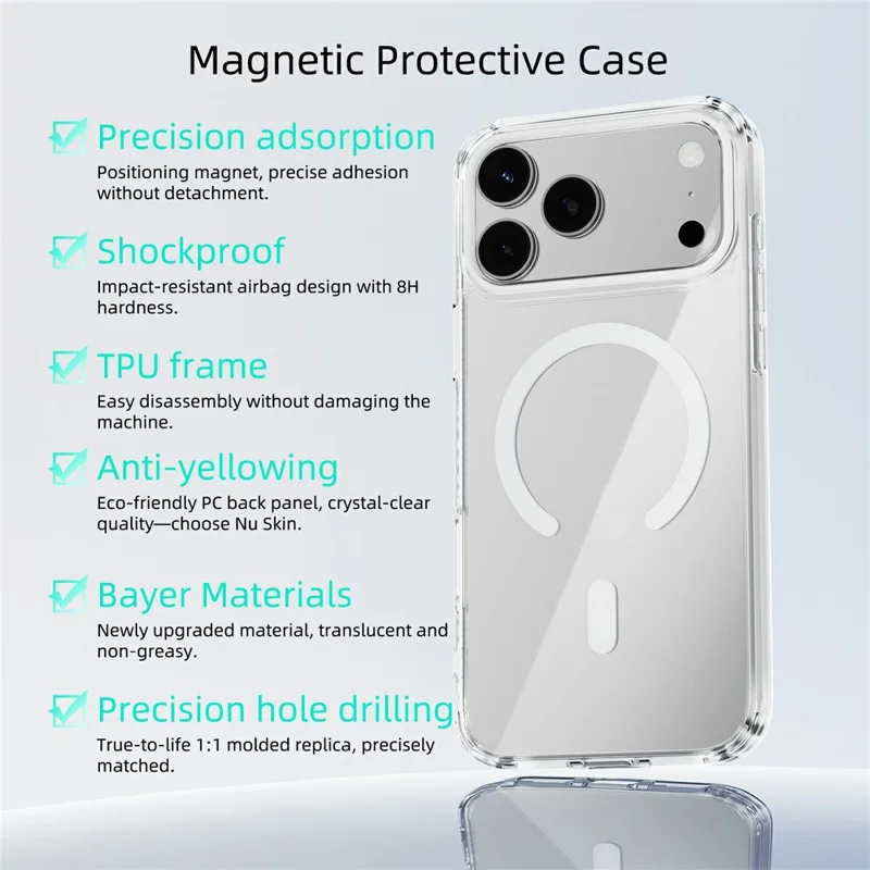 ABEEL voor iPhone 17 Pro hoes compatibel met MagSafe anti-kras transparant TPU PC telefoonhoes - Wit