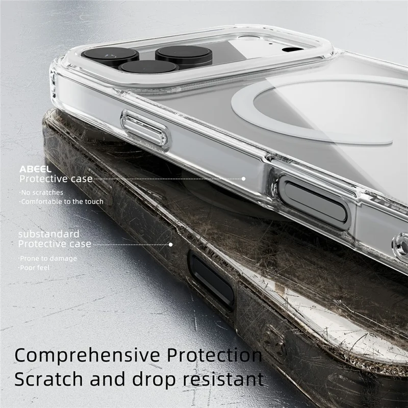 ABEEL voor iPhone 17 Pro hoes compatibel met MagSafe anti-kras transparant TPU PC telefoonhoes - Wit