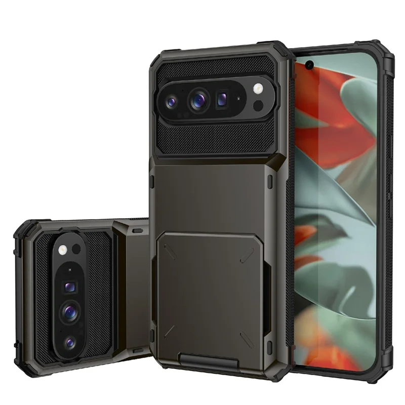 For Google Pixel 10 Pro  /  Pixel 10 Case PC + TPU Dual Layer Back Phone Cover with Card Holder - Grey