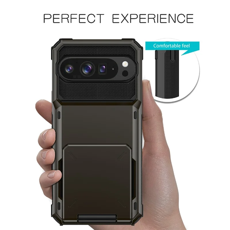 For Google Pixel 10 Pro XL Case PC + TPU Dual Layer Back Phone Cover with Card Holder - Grey
