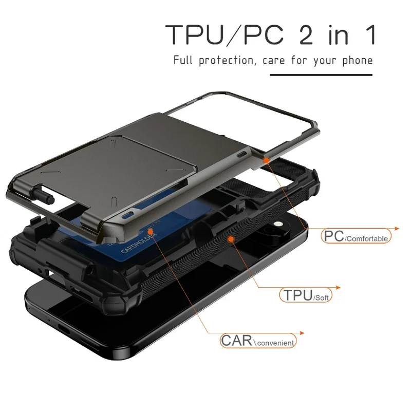 For Google Pixel 10 Pro XL Case PC + TPU Dual Layer Back Phone Cover with Card Holder - Grey