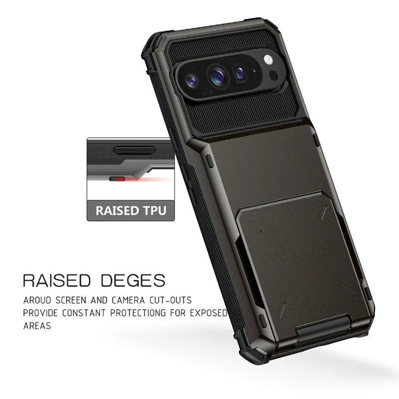 For Google Pixel 10 Pro XL Case PC + TPU Dual Layer Back Phone Cover with Card Holder - Grey