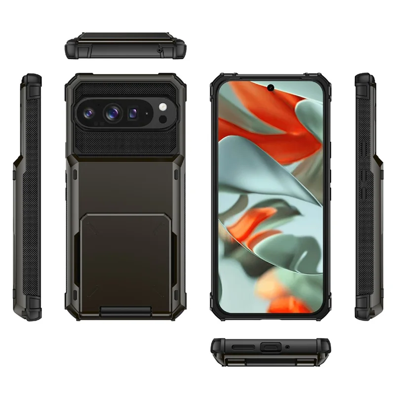 For Google Pixel 10 Pro XL Case PC + TPU Dual Layer Back Phone Cover with Card Holder - Grey