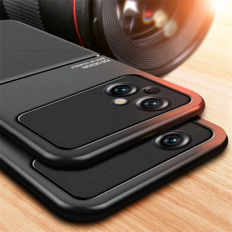 Protezione anti-caduta per la schiena per Xiaomi Poco M5 4G, Shell ibrido in pelle PU con stampa a linee + TPU con lamina in metallo integrata - Nero