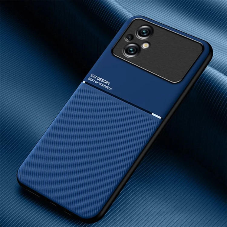 Protecteur de Dos Anti-décompte Pour Xiaomi Poco M5 5G, Lignes en Cuir PU Imprimé + Coque Hybride Tpu Avec Feuille de Métaux Intégrée - Bleu