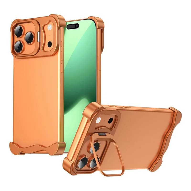 For iPhone 17 Pro Bumper Case Lens Kickstand Heat Dissipating Metal Corner Phone Cover - Orange